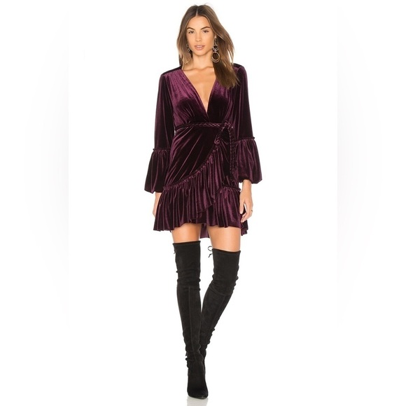Misa Revolve Womens Corrine Plum Purple Velvet Wrap Dress Size Medium - Picture 1 of 14